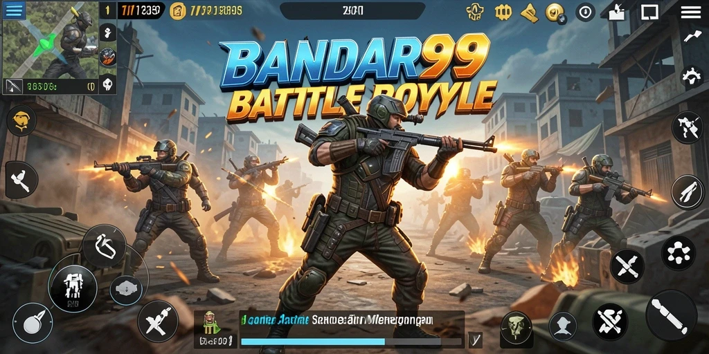 Screenshot utama BANDAR99 menampilkan pertempuran seru di medan beragam.