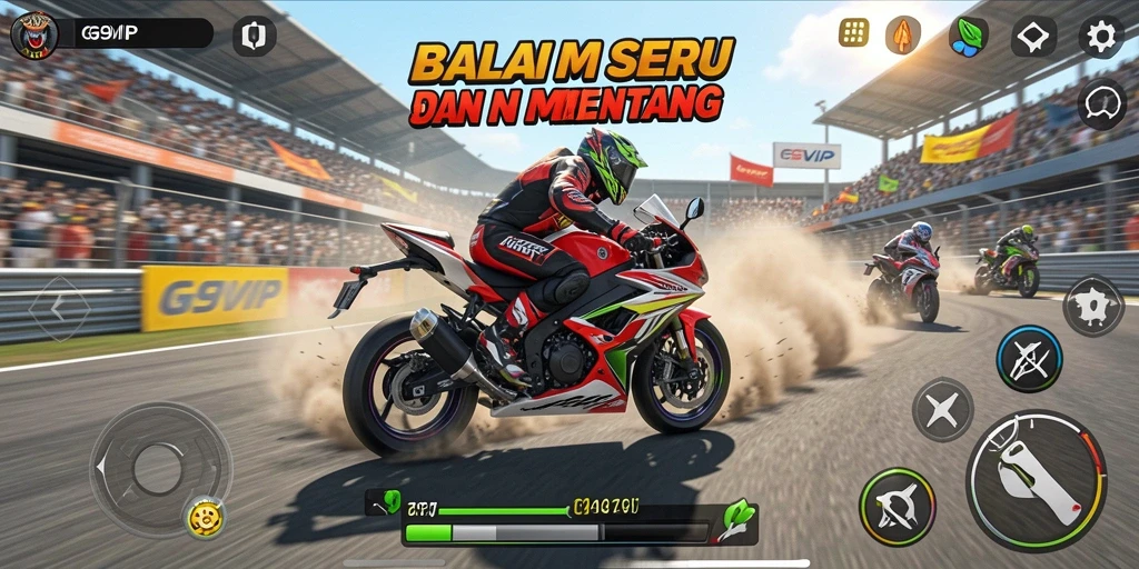 Gameplay balap motor yang mendebarkan di G9VIP.