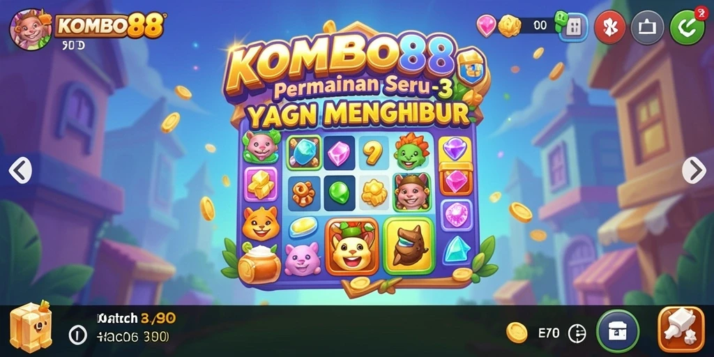 Tampilan gameplay seru dari KOMBO88 saat menyusun objek match-3.