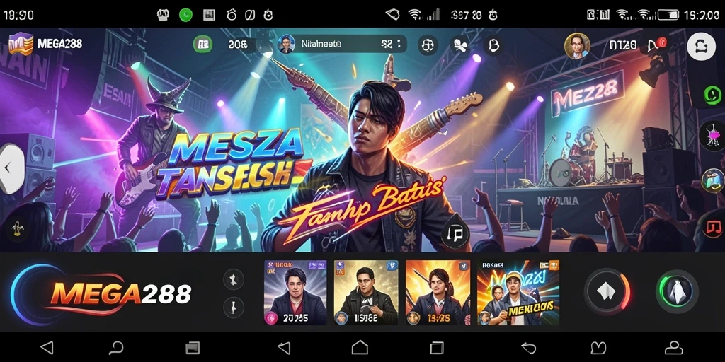 Tampilan gameplay MEGA288 dengan berbagai fitur musik interaktif.