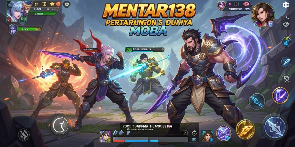Gameplay seru MENTARI138 dengan pertarungan karakter MOBA.