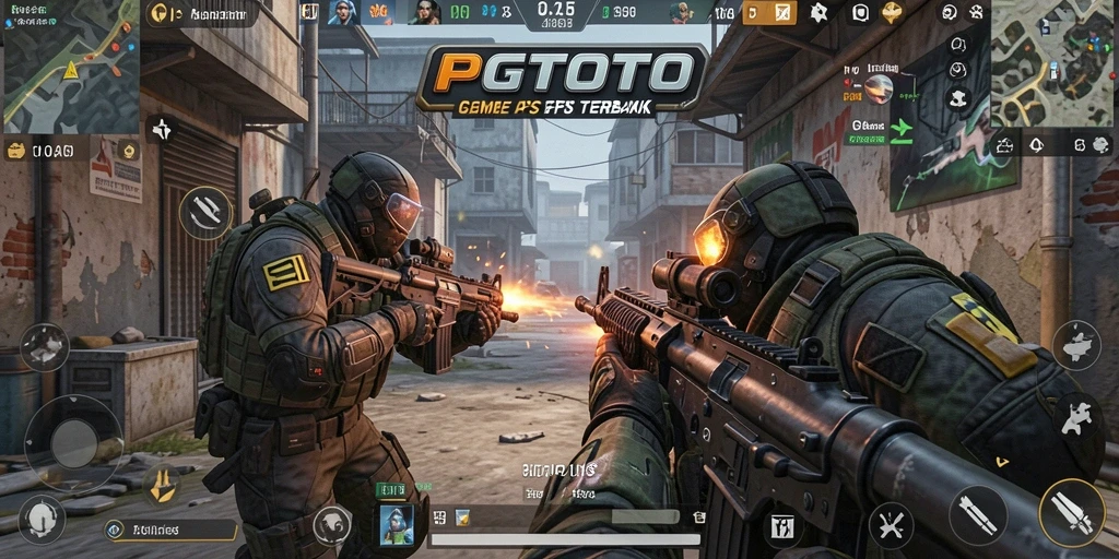 Screenshot utama PGTOTO yang menampilkan aksi tembak-menembak yang mendebarkan.