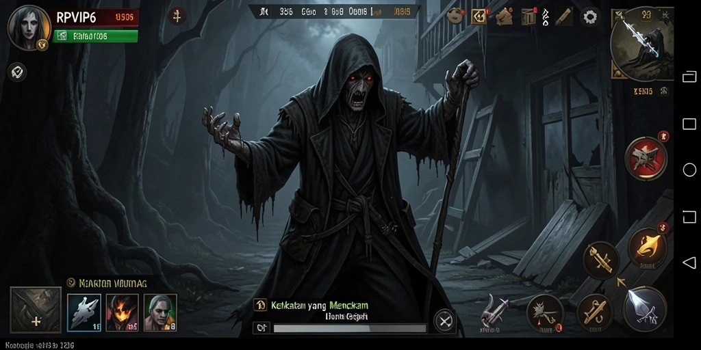 Gambaran gameplay RPVIP6 yang penuh ketegangan dan kegelapan.