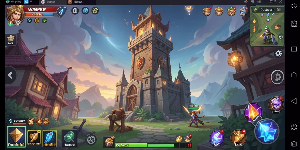 Tampilan gameplay WINPKR dengan pertahanan menara yang epik.