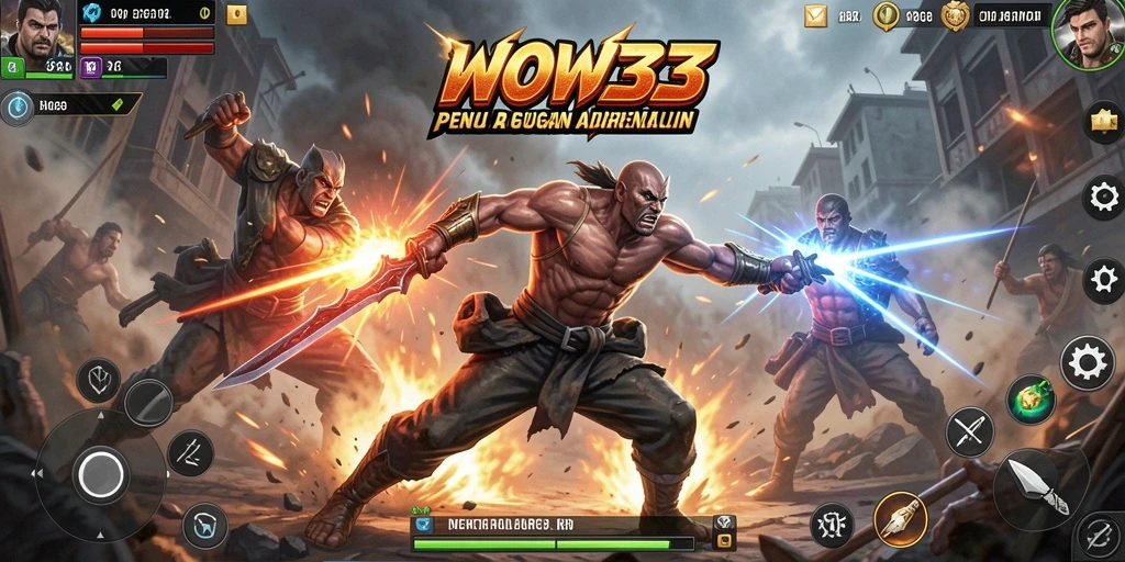 Tangkapan layar gameplay seru dari WOW33 dengan karakter sedang bertarung.